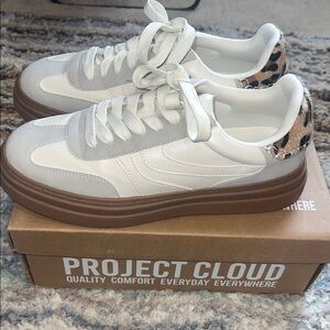 PROJECT Cloud White Sneakers with Brown Sole, animal print accent